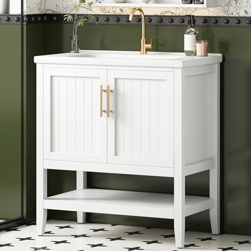 Badmöbel Einzel Waschtisch mit Unterschrank 80cm mit Keramik-Waschbecken (80CM/weiß) von Generic