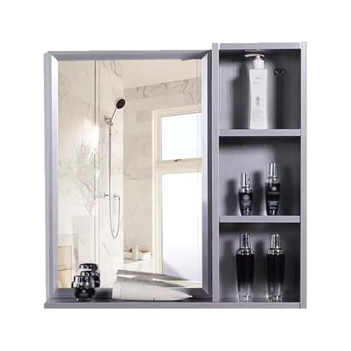 Badschrank Spiegel Innen Opbergplank voor de Spiegel Bathroom Mirror Cabinet with Lighting Bevestiging met Gaten Geschikt voor Tandenborstelbekers, Kammen en Douchegel(B,50 * 13 * 70cm) von Generic