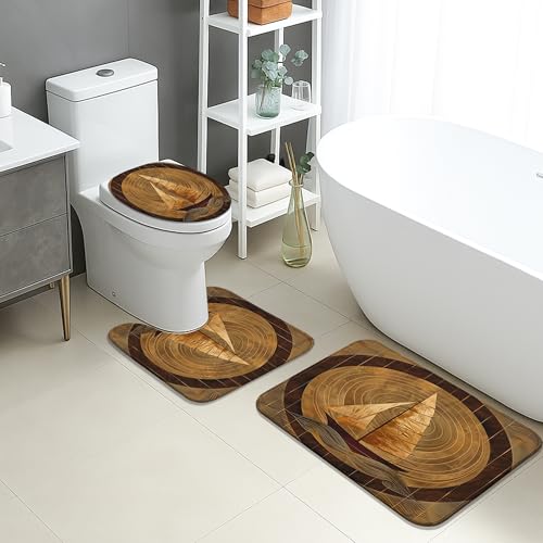 Badteppich-Set, nautisches Design, 3-teilig, Vintage-Segelboot-Wellen, saugfähig, rutschfest, U-förmig, waschbar, schnell trocknend, Memory-Schaum, Badezimmerteppich-Set von Generic