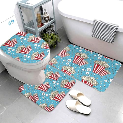 Badteppich Set 3 Teiliges,Cartoon-Popcorn-Druck Waschbar Contour Badteppich Weiche WC Matte für Badezimmer Dekoration Boden Badteppich Set 3 Teiliges,Cartoon-Popcorn-Druck Waschbar Contour Badteppich Weiche WC Matte für Badezimmer Dekoration Boden von Generic