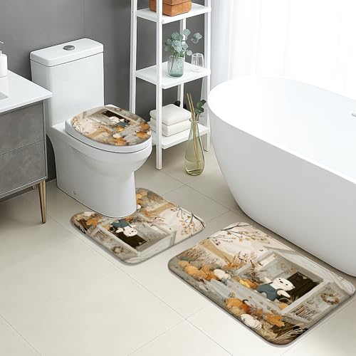Badteppich Set 3 Teiliges,Herbstliche Kürbisernte Schnell Trocknend U Förmige Matte Saugfähige WC Vorleger für Boden Dusche WC von Generic