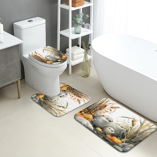 Badteppich Set 3 Teiliges,Herbstliche süße Bankbiber und Kürbisse Saugfähige U-Form Toilettenmatte Flauschig WC Matte für Badezimmer Dekoration WC Badteppich Set 3 Teiliges,Herbstliche süße Bankbiber und Kürbisse Saugfähige U-Form Toilettenmatte Flauschig WC Matte für Badezimmer Dekoration WC von Generic