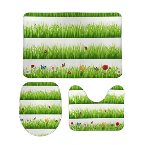 Badteppich Set 3 Teiliges Grünes Gras Mikrofaser U Förmige Matte Saugfähige WC Vorleger für Dusche WC Badteppich Set 3 Teiliges Grünes Gras Mikrofaser U Förmige Matte Saugfähige WC Vorleger für Dusche WC von Generic