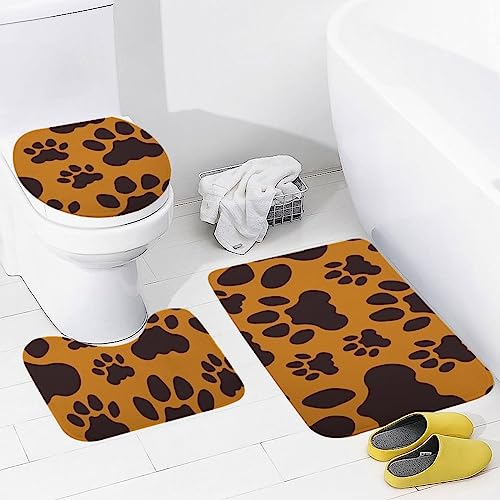 Badteppich Set 3 Teiliges Tierpfotenabdruck Wildlife Camouflage Print U-Form Badteppich WC Vorleger Waschbar,Saugfähige für Boden Dekoration von Generic