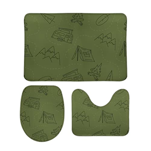 Badteppich Set 3 Teiliges Vintage handgezeichnetes Muster grün rutschfest U-Form Toilettenmatte Mikrofaser WC Vorleger für WC Badezimmer Badteppich Set 3 Teiliges Vintage handgezeichnetes Muster grün rutschfest U-Form Toilettenmatte Mikrofaser WC Vorleger für WC Badezimmer von Generic