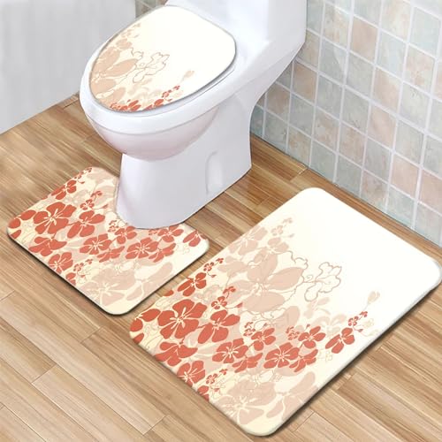 Badteppich Set Blumenmuster Badezimmerteppich Set 3 Teilig Weicher Mikrofaser Bad Teppiche WC Vorleger Waschbar rutschfeste Badvorleger Toilette Teppich von Generic