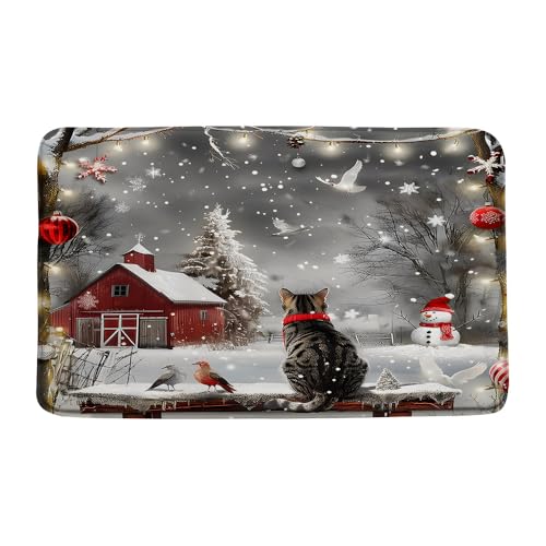 Badteppich Süße Katze Sitzt Auf Einer Bank In Einer Roten Scheune, 40X60Cm Fußmatte Resistente Matten Rutschfester Fußmatten Für Déco Porte D'Entrée Chambre von Generic