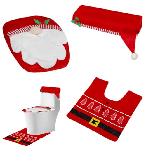 Badteppich und Toilettensitzbezüge Set 3 teilig - Rot Toilettendeckel - Sitzdeckelbezug Badvorleger Lustiger Toilettendeckelbezug von Generic