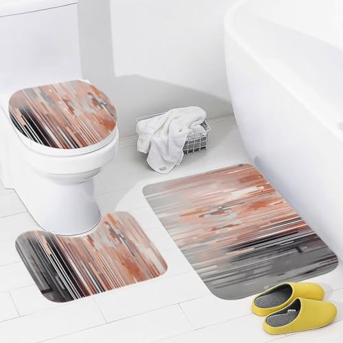 Badteppiche Set 3 Teilig,Graues abstraktes Muster Mikrofaser U-förmiger Teppich Flauschig WC Matte für Badezimmer Dekoration Dusche von Generic