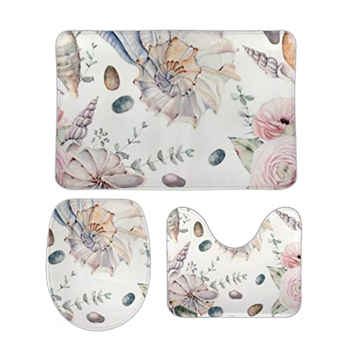 Badteppiche Set 3 Teilig Aquarell-Muschelmuster Weiche U-Form Badteppich rutschfest WC Vorleger für WC Boden Badteppiche Set 3 Teilig Aquarell-Muschelmuster Weiche U-Form Badteppich rutschfest WC Vorleger für WC Boden von Generic