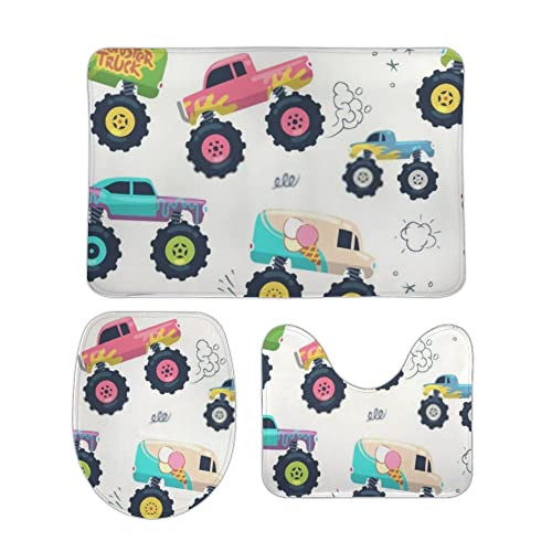 Badteppiche Set 3 Teilig Monster Cars Cartoon-Stil rutschfest U Förmige Matte Waschbar WC Vorleger für Dekoration WC Badteppiche Set 3 Teilig Monster Cars Cartoon-Stil rutschfest U Förmige Matte Waschbar WC Vorleger für Dekoration WC von Generic