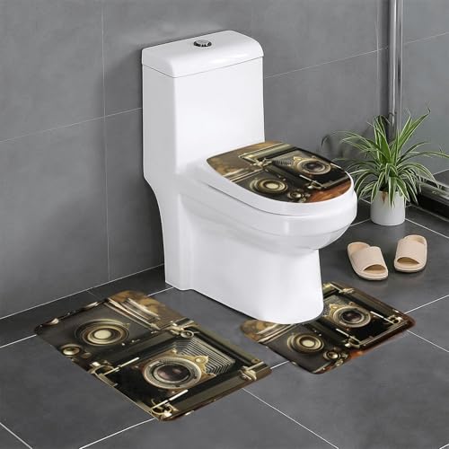 Badvorleger Set 3 Teilig,Alte Kamera rutschfest U Förmige Matte Waschbar WC Vorleger für Dusche WC Boden Badvorleger Set 3 Teilig,Alte Kamera rutschfest U Förmige Matte Waschbar WC Vorleger für Dusche WC Boden von Generic