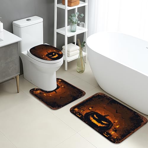 Badvorleger Set 3 Teilig,Halloween Gruselige Kürbislaternen Gothic rutschfest U-Form Toilettenmatte Waschbar WC Matte für Dusche Badezimmer Boden Badvorleger Set 3 Teilig,Halloween Gruselige Kürbislaternen Gothic rutschfest U-Form Toilettenmatte Waschbar WC Matte für Dusche Badezimmer Boden von Generic