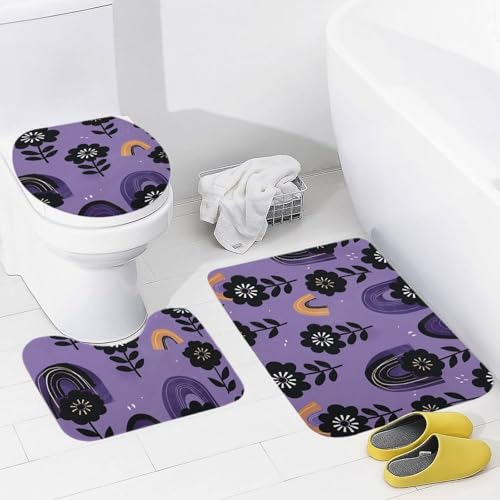 Badvorleger Set 3 Teilig,Hellblau und Weiß Saugfähige U-Form Toilettenmatte rutschfest WC Matte für Boden WC Dekoration von Generic