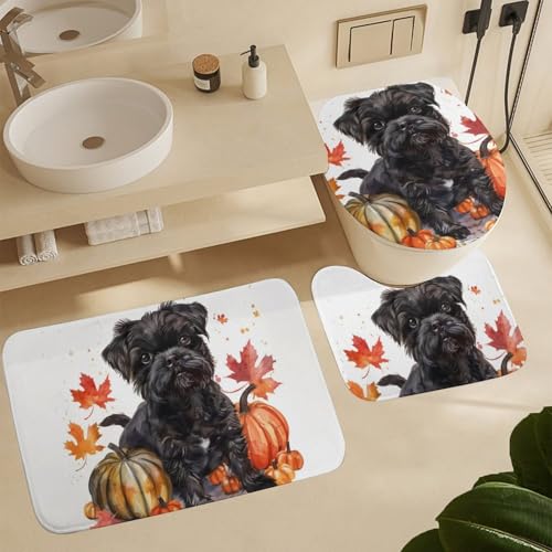 Badvorleger Set 3 Teilig,Herbsthund Süßer Affenpinscher Hund Mikrofaser U-Form Badteppich rutschfest WC Vorleger für Badezimmer Dusche WC Badvorleger Set 3 Teilig,Herbsthund Süßer Affenpinscher Hund Mikrofaser U-Form Badteppich rutschfest WC Vorleger für Badezimmer Dusche WC von Generic