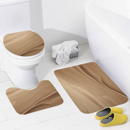 Badvorleger Set 3 Teilig,Hölzern Waschbar U-Form Toilettenmatte Flauschig WC Vorleger für WC Badezimmer Dusche von Generic
