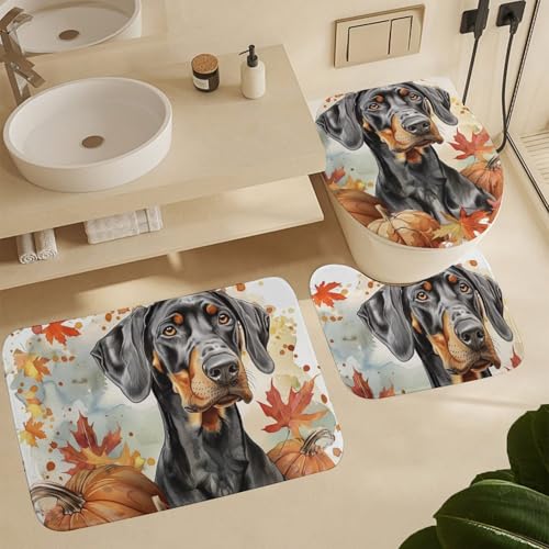 Badvorleger Set 3 Teilig,Hundefall Lustiger Dobermann Hund Flauschig U-förmiger Kontur Schnell Trocknend WC Vorleger für Badezimmer WC Dekoration Badvorleger Set 3 Teilig,Hundefall Lustiger Dobermann Hund Flauschig U-förmiger Kontur Schnell Trocknend WC Vorleger für Badezimmer WC Dekoration von Generic
