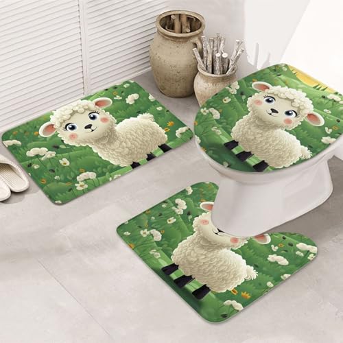 Badvorleger Set 3 Teilig,Niedliche Cartoon-Schafe Mikrofaser Contour Badteppich Weiche WC Matte für Dekoration Boden Badezimmer Badvorleger Set 3 Teilig,Niedliche Cartoon-Schafe Mikrofaser Contour Badteppich Weiche WC Matte für Dekoration Boden Badezimmer von Generic
