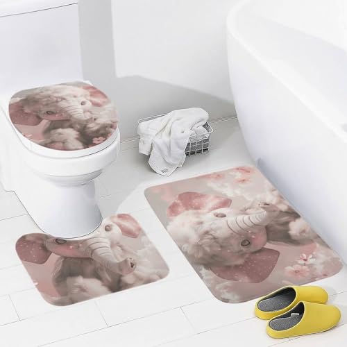 Badvorleger Set 3 Teilig,Pfirsich-Stil-Ikone Schnell Trocknend U-Form Toilettenmatte Mikrofaser WC Matte für Boden Dekoration Dusche von Generic
