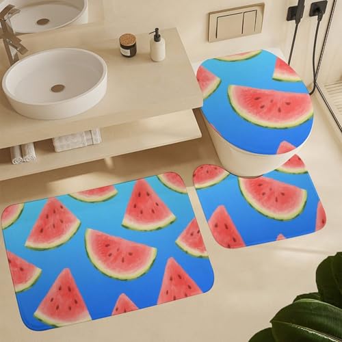 Badvorleger Set 3 Teilig,Sommer Wassermelone Blau Farbverlauf rutschfest U-Form Toilettenmatte Waschbar Toilettensitzbezug für Dusche WC Badezimmer Badvorleger Set 3 Teilig,Sommer Wassermelone Blau Farbverlauf rutschfest U-Form Toilettenmatte Waschbar Toilettensitzbezug für Dusche WC Badezimmer von Generic