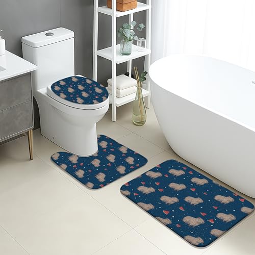 Badvorleger Set 3 Teilig,Sommer süße Capybara Wassermelone Spaß Tier Mikrofaser U-Form Badteppich Schnell Trocknend WC Vorleger für Dekoration Boden Dusche Badvorleger Set 3 Teilig,Sommer süße Capybara Wassermelone Spaß Tier Mikrofaser U-Form Badteppich Schnell Trocknend WC Vorleger für Dekoration Boden Dusche von Generic