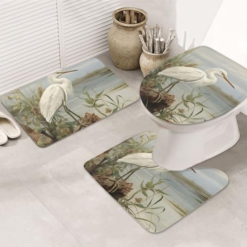 Badvorleger Set 3 Teilig,Sumpfreiher Saugfähige U-Form Toilettenmatte Mikrofaser WC Vorleger für Badezimmer Dekoration Boden Badvorleger Set 3 Teilig,Sumpfreiher Saugfähige U-Form Toilettenmatte Mikrofaser WC Vorleger für Badezimmer Dekoration Boden von Generic