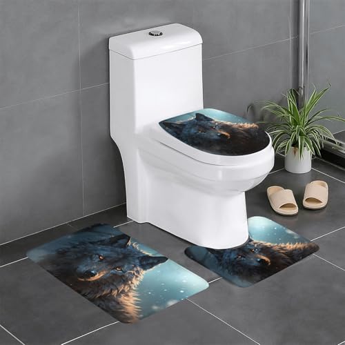 Badvorleger Set 3 Teilig,Wolf rutschfest Contour Badteppich Waschbar WC Matte für Boden Badezimmer Dekoration Badvorleger Set 3 Teilig,Wolf rutschfest Contour Badteppich Waschbar WC Matte für Boden Badezimmer Dekoration von Generic