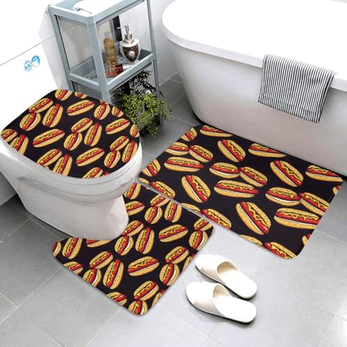Badvorleger Set 3 Teilig,Wurst-Sandwich-Druck Weiche U Förmige Matte Flauschig WC Vorleger für Dekoration WC Badezimmer Badvorleger Set 3 Teilig,Wurst-Sandwich-Druck Weiche U Förmige Matte Flauschig WC Vorleger für Dekoration WC Badezimmer von Generic