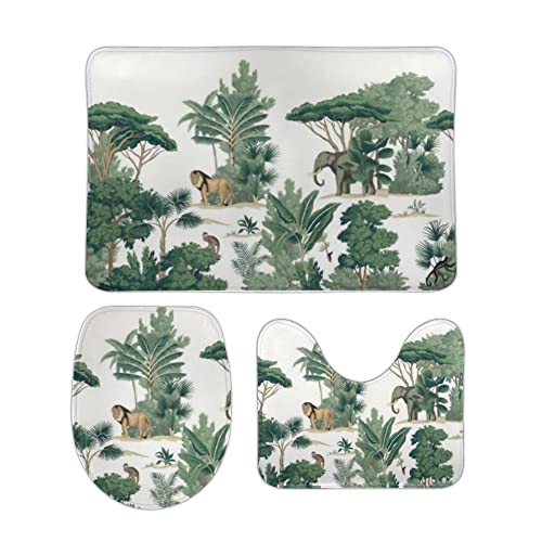 Badvorleger Set 3 Teilig Vintage Afrikanisches Baumtier Grün Mikrofaser U-Form Badteppich Waschbar WC Vorleger für Badezimmer Dekoration Badvorleger Set 3 Teilig Vintage Afrikanisches Baumtier Grün Mikrofaser U-Form Badteppich Waschbar WC Vorleger für Badezimmer Dekoration von Generic