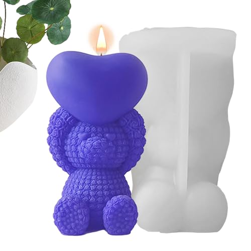 Bärenkerze Form – Epoxidharz Silikonform für Seife und Kerzen | Antihaft-Blumen-Bär-Form mit Herz für Valentinstag Home Dekorationen und Geburtstagsgeschenke, Bär Silikonform von Generic