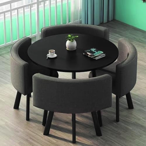 Balkon Tisch und Stühle Konferenztisch for 4 Personen KüchenTabelle Platzsparende Möbel Holzmaterial Rundes/quadra EssTabelle-Set mit Stühlen(Black and Dark Gray) von Generic