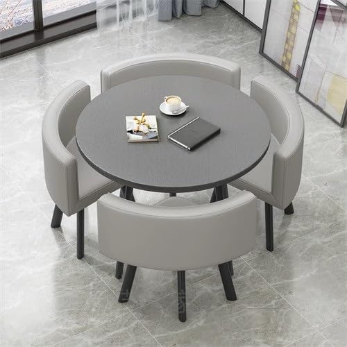 Balkon Tisch und Stühle Konferenztisch for 4 Personen KüchenTabelle Platzsparende Möbel Holzmaterial Rundes/quadra EssTabelle-Set mit Stühlen(Gray) von Generic