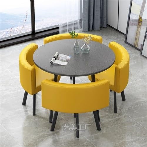 Balkon Tisch und Stühle Konferenztisch for 4 Personen KüchenTabelle Platzsparende Möbel Holzmaterial Rundes/quadra EssTabelle-Set mit Stühlen(Gray and Yellow) von Generic