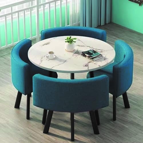 Balkon Tisch und Stühle Konferenztisch for 4 Personen KüchenTabelle Platzsparende Möbel Holzmaterial Rundes/quadra EssTabelle-Set mit Stühlen(White and Blue) von Generic