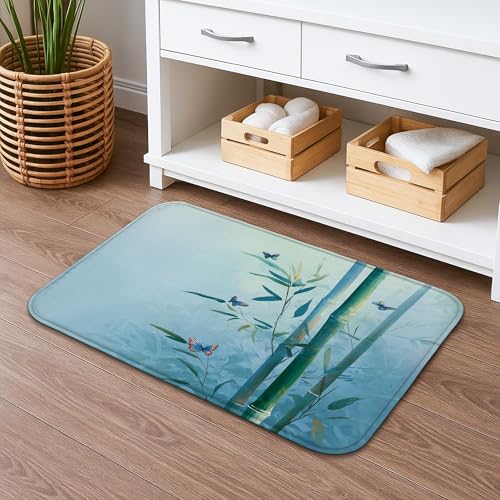 Bamboo Garden Badematte, schnell trocknend, florales Blumenmuster, saugfähig, rutschfest, von der Natur inspiriert, Flanell, waschbar, Badteppiche für Badezimmer, dekorativ, 40,6 x 61 cm von Generic