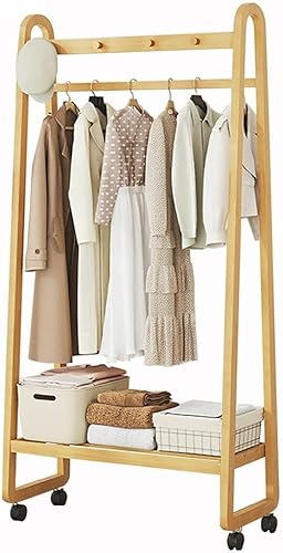 Bambus Kleiderständer Offener Kleiderschrank Möbel Freistehender Garderobenständer Aus Metall Doppelschienen Kleiderständer Leicht, Einfach Zu Montieren Einfaches S, Brown, (80X39X165CM) von Generic