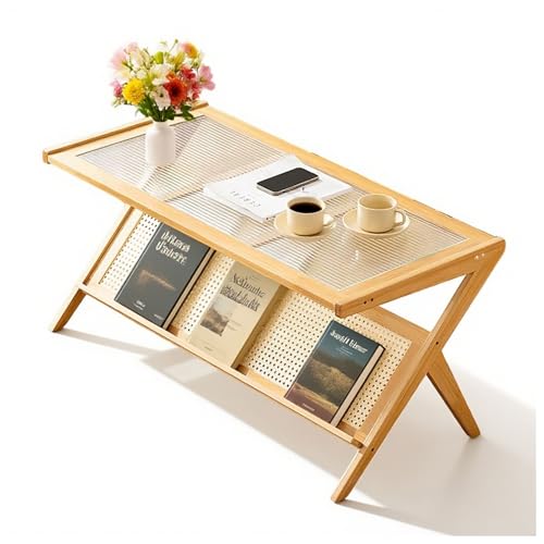 Bambus Moderner Couchtisch für Wohnzimmer Mid-Century Couchtisch mit Glasplatte/Z-förmigen Beinen Holz Rechteck Home Decor,Wood Bambus Moderner Couchtisch für Wohnzimmer Mid-Century Couchtisch mit Glasplatte/Z-förmigen Beinen Holz Rechteck Home Decor,Wood von Generic