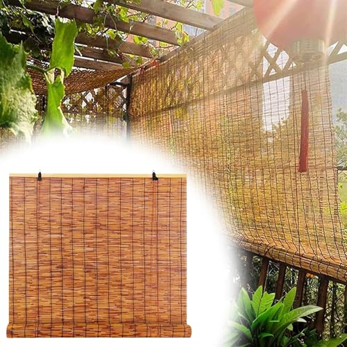 Bambus Raffrollo Aussenbereich Natur Bambusrollo Mit Lifter 90% UV-Block Rollo Bambu Wetterfest Seitenzugrollo(80x110CM(WxH)) von Generic