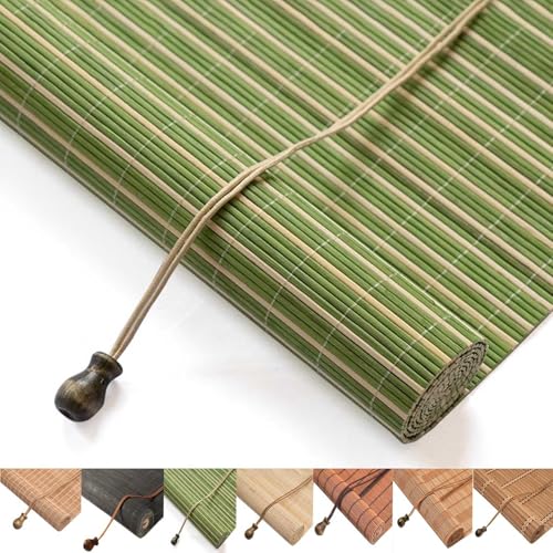 Bambus Rollo Aussenbereich Bambusrollo Ohne Bohren Bambus Jalousien Innen Sonnenschutz Und Atmungsaktiv Bambus Sichtschut Rollo Sonnenschutzrollo Für Fenster Pavillon Balkon(Green) von Generic