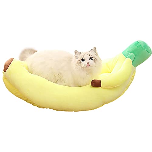 Banana Hundebett | Warmes Bananenbett für Katzen | Haustierbett, Gelb Bananenform, Flauschig, Warm, Weich, Plüsch, Atmungsaktives Bett Banane Katzenbett von Generic