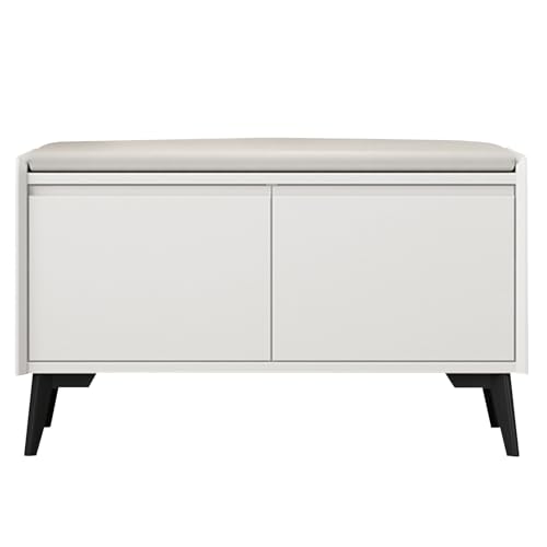 Bank Flur mit Stauraum Multifunktional Schuhbank mit Sitzfläche Schuhschrank mit Gepolstertem Kissen Sitzbank mit Hidden Handles für Eingang Flu Wohnzimmer(White,31.49in/80cm) von Generic