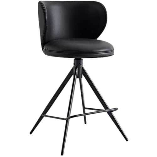 Bar Hocker in Thekenhöhe mit PU-Kunstlederpolsterung und Rückenlehne, Küchenhochstühle mit Runder Sitzfläche und Kissen, Moderner Drehbarer Esszimmerstuhl, Bar Stool(Black) von Generic
