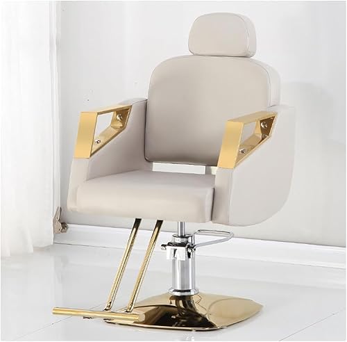 Barber Chair, Hydraulische Pumpe Pu-Leder Barber Salon Chair, Mit Quadratischem Pedalchassis, 360 Grad Schwenkbar, Höhenverstellbar, Für Salonmöbel, Beige, B von Generic
