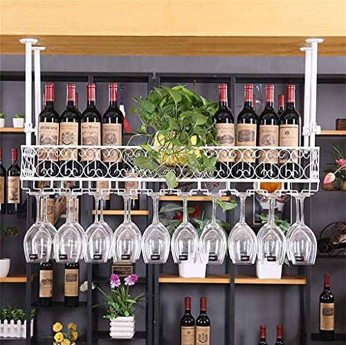 Bareinheit Schwebende Regale Wandmontierte Weinregale, Weinflaschenhalter Deckenaufhängung Metall Eisen Weinglas Korbregal Stielgläser Regale Heimdekoration von Generic
