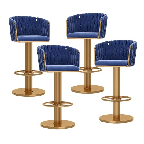 Barhocker 1 Stück Gold Samt Barhocker Moderne Barhocker Tischhöhe mit Rückenlehne Drehbar Höhenverstellbar Barstühle für Zuhause Barinsel von Generic