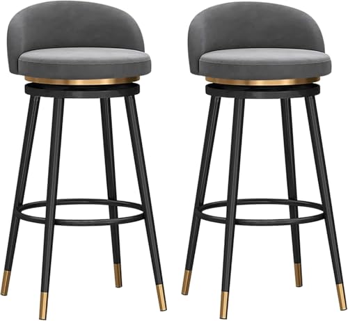 Barhocker 2er-Set, Barhocker Mit Rückenlehne, Moderne Frühstücks-barhocker Aus Samt Mit Fußstütze Aus Metall Für Bar, Theke, Küche Und Zuhause, Dark Grey-2, 65cm von Generic