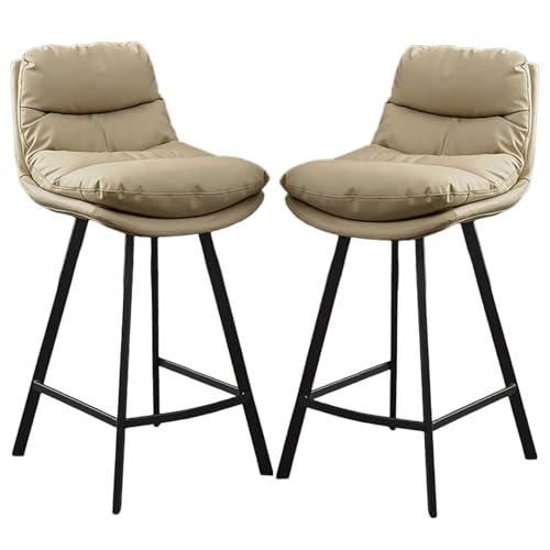Barhocker 2er Set, Küchenbarhocker mit Rückenlehne und doppelter Polsterung, Mid Century Kunstlederpolsterung für Kücheninsel, Esszimmer von Generic