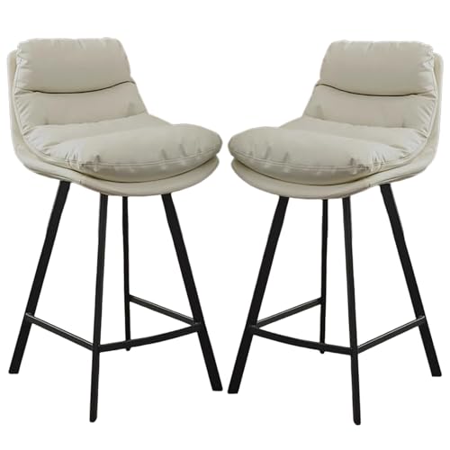 Barhocker 2er Set, Küchenbarhocker mit Rückenlehne und doppelter Polsterung, Mid Century Kunstlederpolsterung für Kücheninsel, Esszimmer von Generic