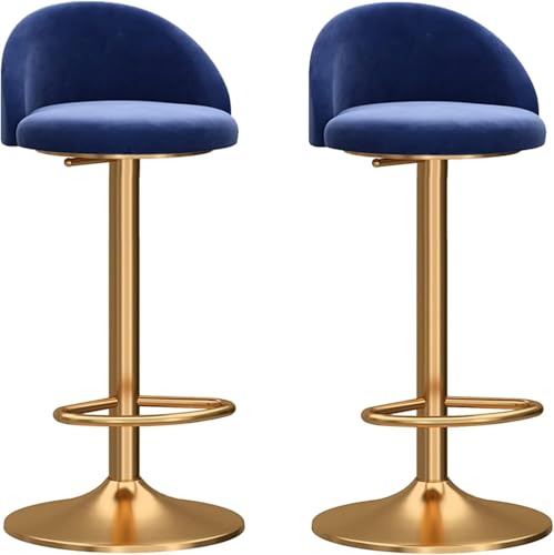 Barhocker 2er-Set, Mechanisch Drehbarer Verstellbarer Stuhl, Gebogene Rückenlehne Aus Samt Und Goldenes Gestell Mit Fußstütze, Barhocker Für Die Frühstücksküche, Blue, One Size Barhocker 2er-Set, Mechanisch Drehbarer Verstellbarer Stuhl, Gebogene Rückenlehne Aus Samt Und Goldenes Gestell Mit Fußstütze, Barhocker Für Die Frühstücksküche, Blue, One Size von Generic