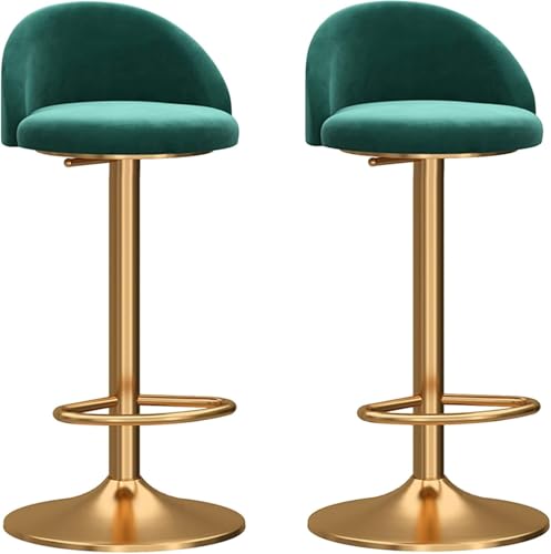 Barhocker 2er-Set, Mechanisch Drehbarer Verstellbarer Stuhl, Gebogene Rückenlehne Aus Samt Und Goldenes Gestell Mit Fußstütze, Barhocker Für Die Frühstücksküche, Green, One Size Barhocker 2er-Set, Mechanisch Drehbarer Verstellbarer Stuhl, Gebogene Rückenlehne Aus Samt Und Goldenes Gestell Mit Fußstütze, Barhocker Für Die Frühstücksküche, Green, One Size von Generic
